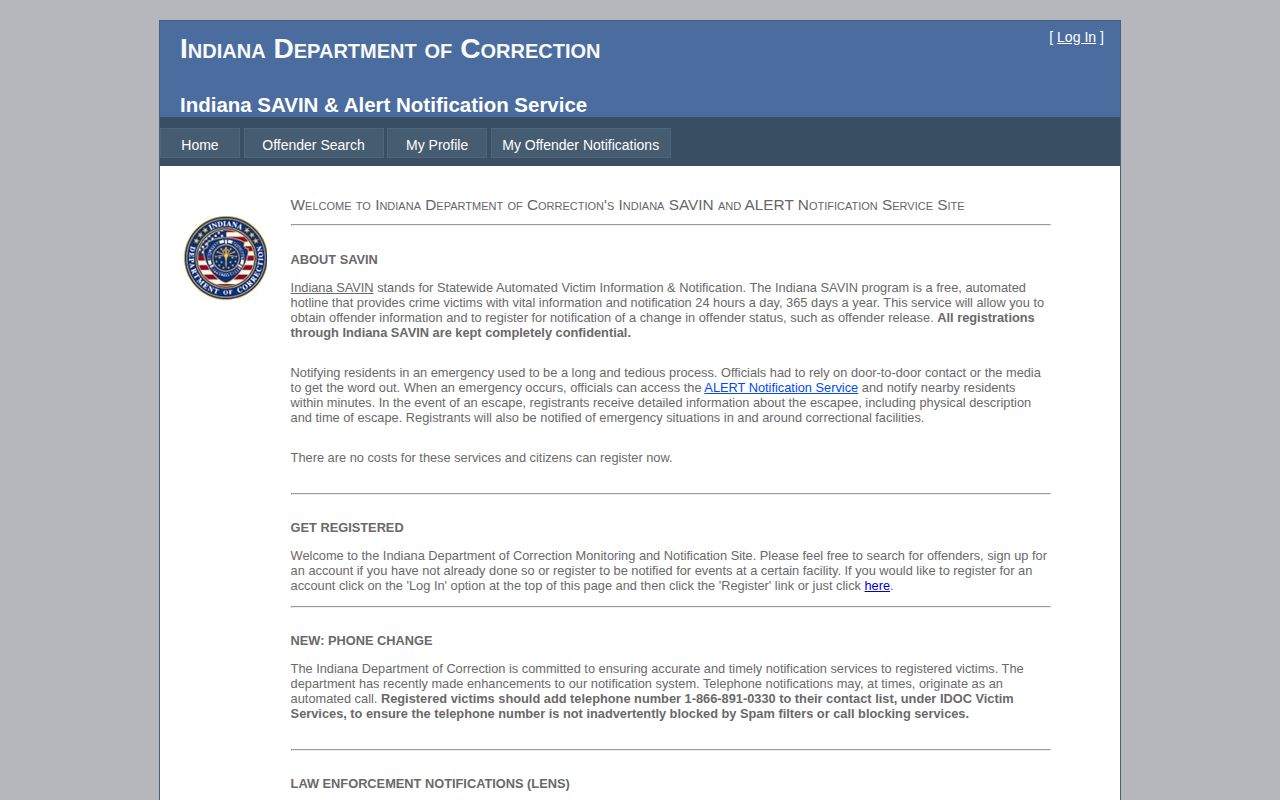 Indiana SAVIN Hancock County custody release notification service