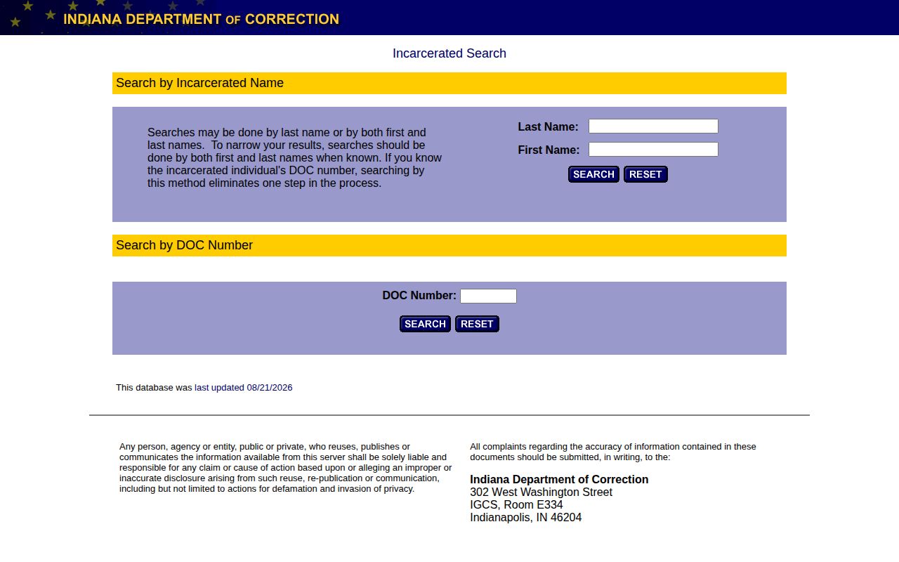 Indiana DOC offender photo and custody search for Hancock County records