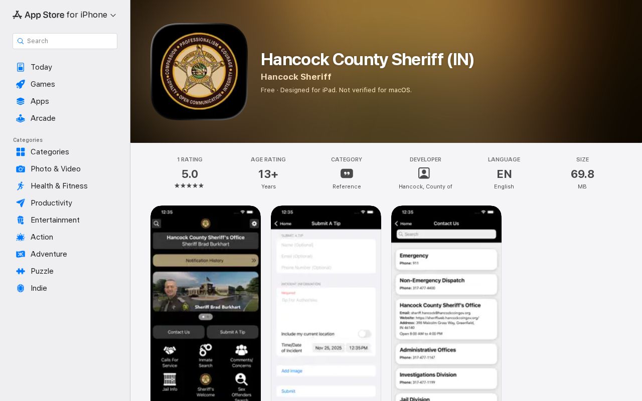 Hancock County Sheriff app information for arrest alerts